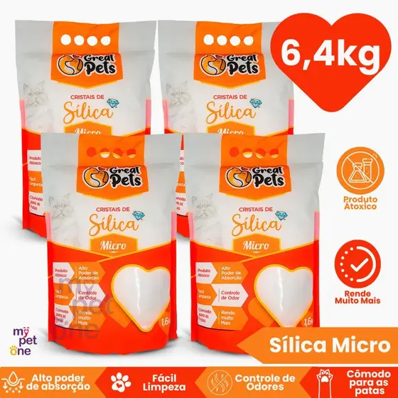 Areia Sílica Fina Great Pets para Gatos - 1,6Kg a 6,4Kg