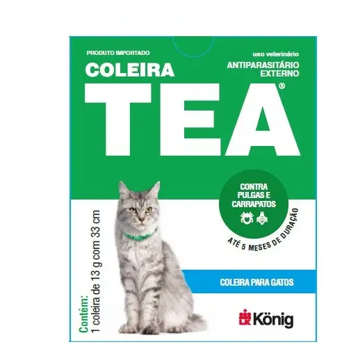 Coleira TEA Gatos 33cm - Contra Pulgas e Carrapatos P/ Gatos