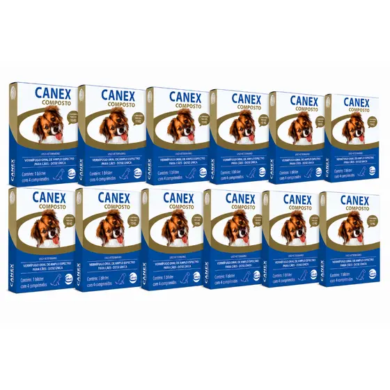 Canex Composto (10Kg) 12 Blísteres C/ 4 Comprimidos (Caixa Fechada) - Vermífugo P/ Cães