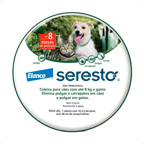 Coleira Antipulgas Seresto Cães Gatos Até 8kg