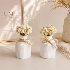 Kit 2 Vasos Arranjos Decoração Flor Desidratada Completo Mesa Casamento Sala Escritório