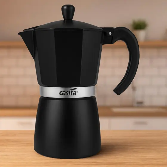 Cafeteira Italiana Casita 6 ou 9 Xícaras (300ml ou 450ml) em Alumínio Preto