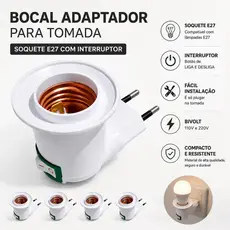 Bocal Soquete Para Tomada Com Botão Interruptor Adaptador E27