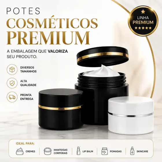 Pote Plástico Vazio Para Cosméticos  Cremes 250gramas Com Filete Friso Fio Dourado
