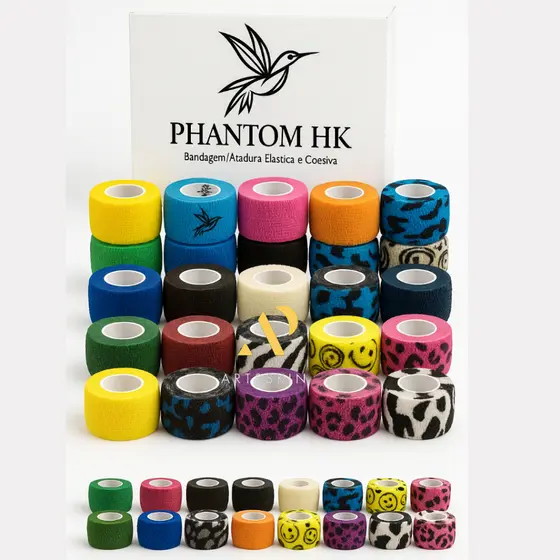 Bandagem Elástica Autoaderente Phantom HK 2,5cm x 4,5m Tattoo Micropigmentação Esporte Curativo Anvisa