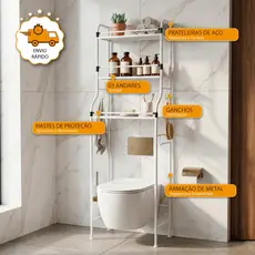 Organizador De Banheiro Rack Vaso Sanitário Estante Multiuso Aço Lavanderia com Prateleira