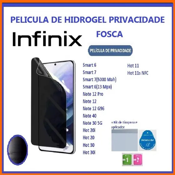 Película Hidrogel Fosca Privacidade Infinix Hot60i/60 Pro+/Note50X(5G)Note 60/60 Ultra/60 Pro/outros