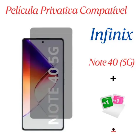 Película de Privacidade Compatível com Infinix Note 40 5G | Vidro Temperado 3D Anti-Espionagem