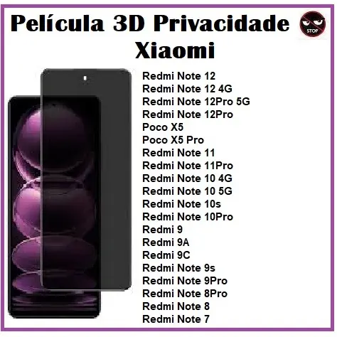 Película Vidro 3D Privacidade Para Xiaomi Redmi Note 11 12 4G Note 12 Pro Poco X5 Pro 11s🔒