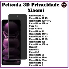 Película Vidro 3D Privacidade Para Xiaomi Redmi Note 11 12 4G Note 12 Pro Poco X5 Pro 11s🔒