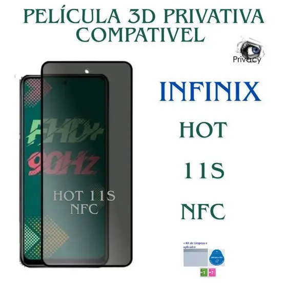Película Privativa 3D Compatível com Infinix Hot 11s Nfc| Anti Espião | Vidro de Proteção