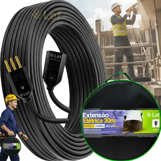 Extensão Elétrica 30m Cabo Pp Reforçada Obra Profissional 10a Longo alcance+ bolsa organizadora