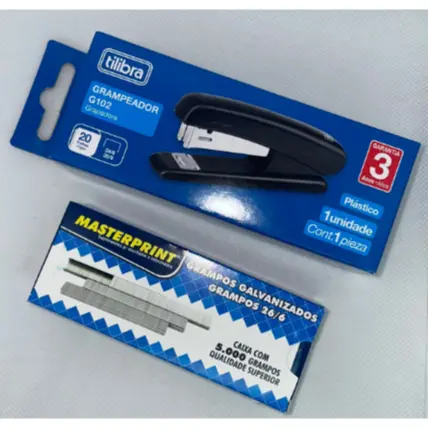 KIT GRAMPEADOR MEDIO PRETO + 5000 GRAMPO 26/6 GRAMPEADOR PARA ATÉ 20 FOLHAS ENVIO 24 HORAS