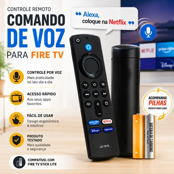 Controle Remoto Comando De Voz Para Fire Tv Stick Lite Alexa