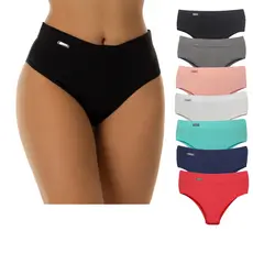 Kit 5 Calçola Calcinha Cintura Alta Cós Alto Microfibra Segura Barriga Modela Cintura