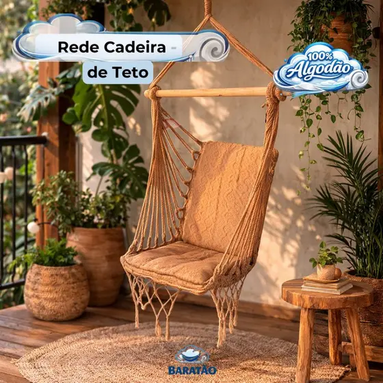 Rede Cadeira Suspensa De Teto 100% Algodão Cadeira De Balanço