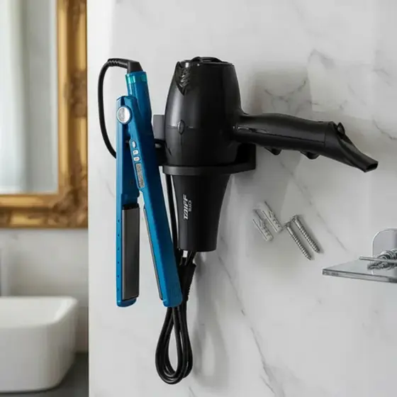 Suporte de Parede 2 em 1 – Para Secador de Cabelo e Chapinha