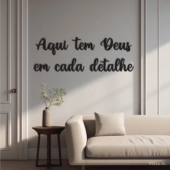 Quadro Aqui Tem Deus Em Cada Detalhe Decoração Frase em Mdf 3mm Preto
