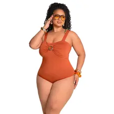 Body Plus Size Feminino Alça Média Forrado Afina a Cintura com Fivela Dourada e Elástico Brasil Copa Do Mundo 44/54