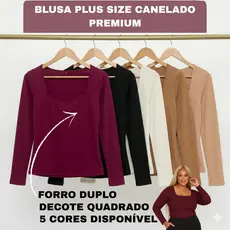 Blusa de Manga Longa Canelada Plus Size Feminina Inverno Elegante Confortável GG ao G4