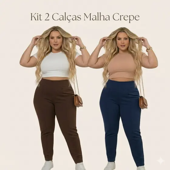 Kit 2 Calça Legging Montaria Plus Size Cintura Alta Modeladora Zero Transparência 44 ao 54