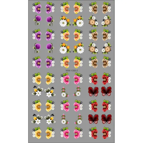 60 Adesivos de Unha 3D Flores 2 PRÉ PRONTO - modelo MINI 1300-2