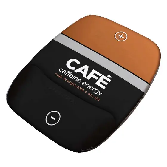 Mouse Pad Geek Pilha Café Caffeine Energy Criativo Ergonômico com Apoio de Pulso Punho