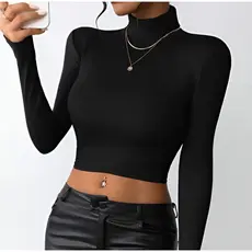 Cropped Blusa Manga Longa Com Gola Alta Grande Promoção