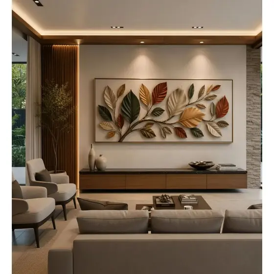 Quadro Decoracao 100x70 Sala Folhagem Galhos Secos Coloridos sala hall elegante quadro grande