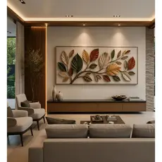 Quadro Decoracao 100x70 Sala Folhagem Galhos Secos Coloridos sala hall elegante quadro grande