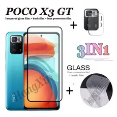 3 Em 1 Para Xiaomi POCO X3 GT F3 M3 Pro X3 NF Completa Vidro  + Fibra De Carbono Câmera Traseira