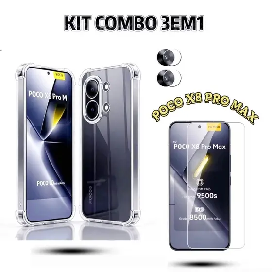 Capa Capinha Transparente Poco X8 Pro Max Poco X8 Pro X7 Pro e Película de Vidro HD Película Câmera