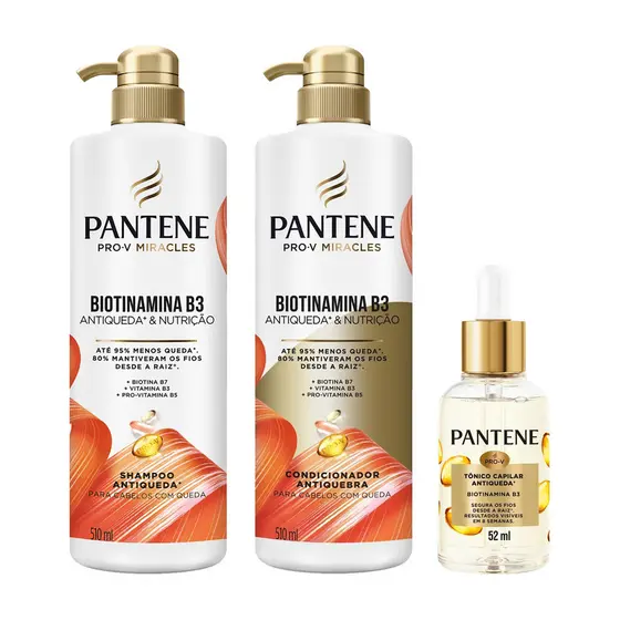 KIT PANTENE SH + COND + TÔNICO ANTIQUEDA BIOTINAMINA B3 NUTRIÇÃO