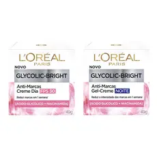 KIT CREME ANTI MARCAS GLYCOLIC BRIGHT DIA FPS30 + NOITE LORÉAL PARIS