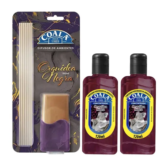 KIT 2 LIMPADOR PERFUMADO 120ML + 1 DIFUSOR DE AROMAS 100ML COALA ORQUÍDEA NEGRA