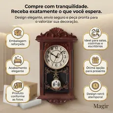 Relógio Analógico De Parede Rústico Lindo Pêndulo Ativo 38cm Cor Da Estrutura Rustica