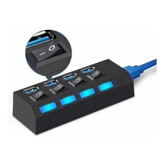 Hub Extensão De Entrada USB De 4 Portas USB 2.0 Com LED Pendrive Mouse Teclado Adaptador