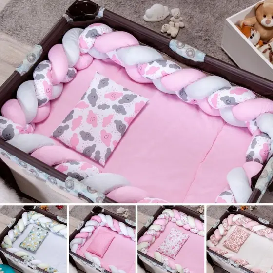 Kit De Berço Desmotável 5 peças Chiqueirinho Trança 5 Peças