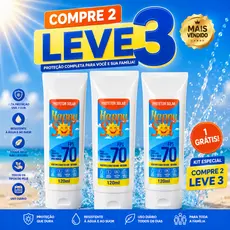 Kit com 3 – Protetor Solar Happy Sol FPS 70 | 150ml Cada, Facial e Corporal, Resistente à Água