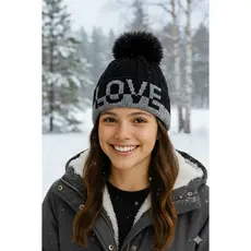 Touca Feminina Inverno Forrada Peluciada com Pompom Estilosa Juvenil Adolescente LOVE Quente Frio Moda Casual