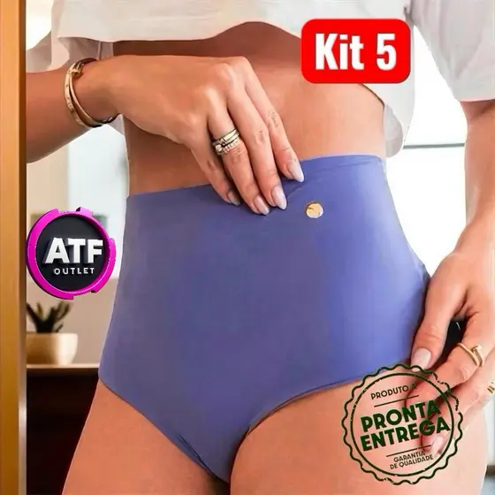 Kit 05 Calcinhas Femininas Toda Dupla Poliamida – Cós Alto Duplo | Fio Duplo + Modelo Normal
