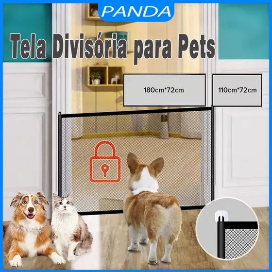 Grade Divisória para Pets Universal Cães Gatos com Ganchos Instalação sem Furos e Removível 180*72CM