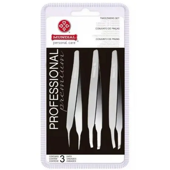 Kit c/3 Pinças Mundial Profissional Bc394 Designer Sobrancelhas Aço Inox