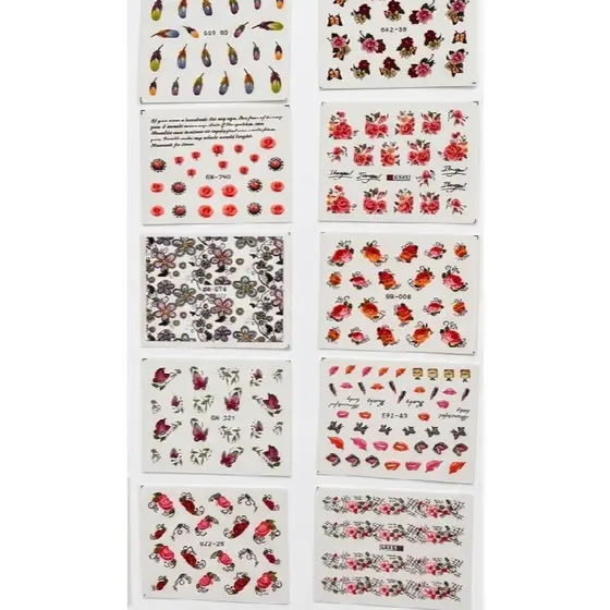 Kit 5 Cartelas de Adesivo para Unhas (Flores e Borboletas)