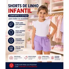Short Sarja Bermuda Lilas Menina Infantil Tam 4 ao 8