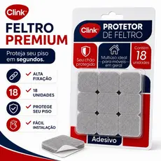 Protetor Feltro Adesivo Clink 18 Unidades 3x3cm Anti Risco para Piso Cadeira Mesa Sofá Móveis
