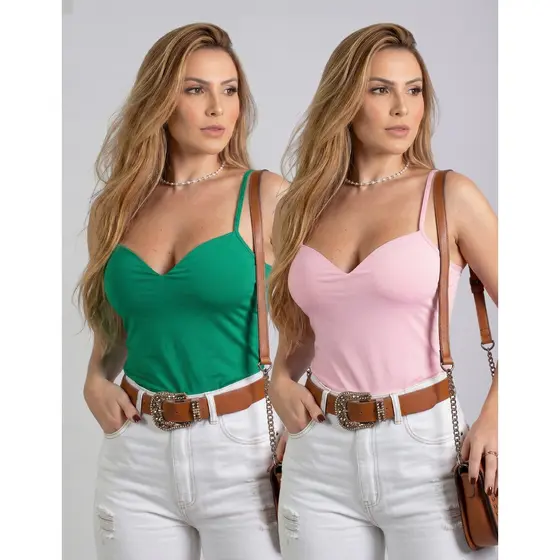 Kit 2 Regata Blusinha Suplex Bojo Decote Feminina Atacado