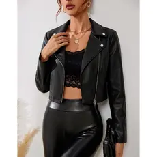 Jaqueta Feminina De Couro Courino Sintetico Ziper Bomber Motoqueiro