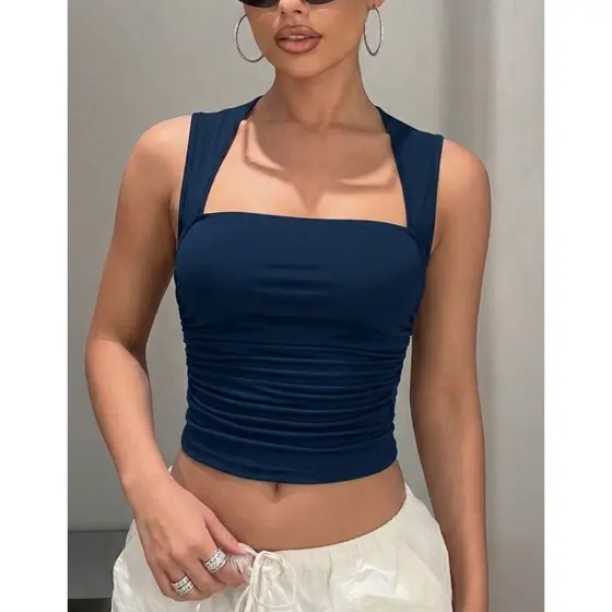 Blusa Feminina Regata Decote Reto Justa Básica Moda Blogueira