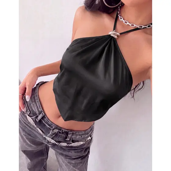 Cropped Blusinha Feminina Halter Decote Frente Única Costas Nua Moda Gringa Verão